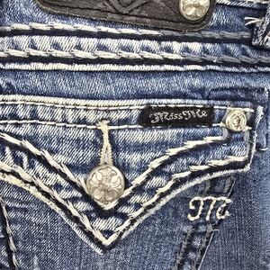 Miss Me Distressed Blue Jeans with Silver Accents